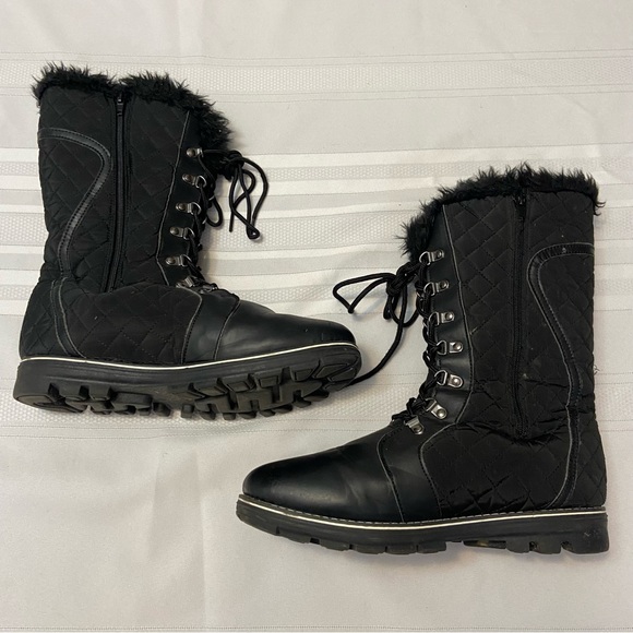 POLAR -Women Black Fur Lined Side Zippered Quilted Snow Boots- EUC size 11 - Picture 3 of 5